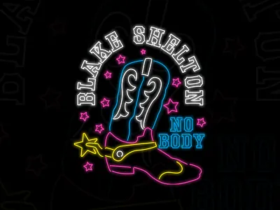 Blake Shelton - Neon Boot Nobody apparel blake shelton bright colorful country country music design illustration line art merch neon neon sign shirt south southern vintage