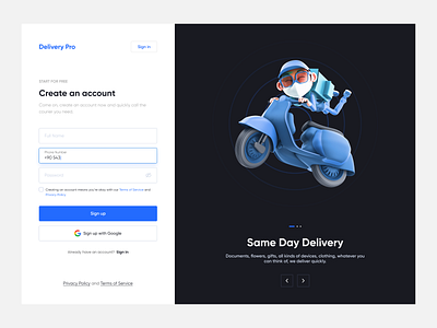 Delivery Pro - Sign up design figma signin signup ui uidesign ux uxdesign