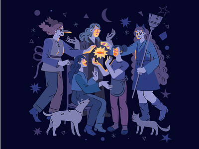 Witches | Vector illustration adobe illustrator art character design characters cooking fairy tale females flat glowing group of people happy illustration joyful lightning magic mistic stylish vector witches women