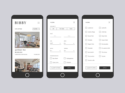 Bibby Website - Listings condo editorial filters indents listings minimal mobile parallax property real estate responsive toronto ui ux video website wordpress