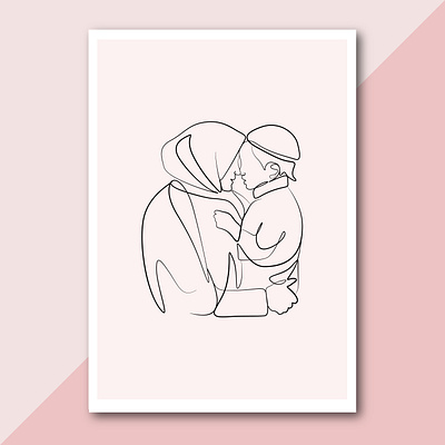 Mother with hijab holding her baby abstract line drawing design illustration line art line art illustration line drawing minimalist minimalist art vector art