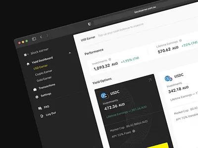 USD Earner Dashboad UI/UX Design | Merge Development agency black blockchain cash clean ui crypto dashboard digital finance financial fintech fintech app invest minimal product design ui uiux ux web app web design