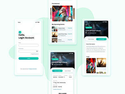 Ticket app booking branding design event mobile mockup ticket ui
