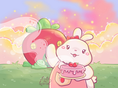 Mrs BunBun's house book bunny cake shop character children book cute cute art design digitalart illustration kawaii landscape magic pastry strawberry house whimsical