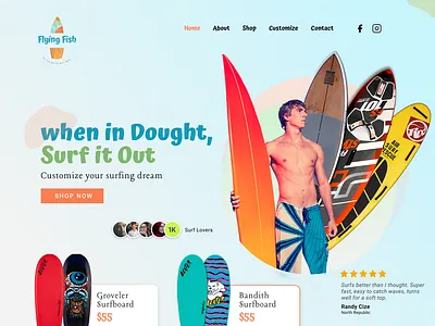 Surf Board Company Web UI Design - eCommerce adobe xd branding brandslick design figma logo package design poster print design ui user interface web design web development website