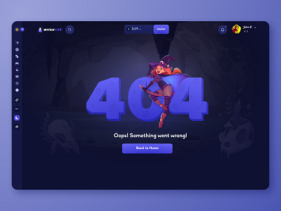 Witch Lab casino: 404 Error Page 404 404 page betting casino crash design dice error page gambling game gaming interface product design skull slots ui uiux web design website witch
