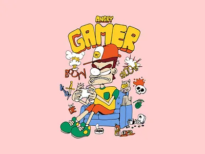 Angry gamer character gamer gaming illustration