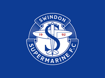 Swindon Supermarine FC Crest aeroplane badge blue branding crest design football icon illustration logo logotype plane roundel shield soccer spitfire sports team type vector