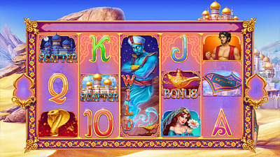 Main UI design for the Aladdin themed slot game aladdin slot aladdin symbols aladdin themed casino art casino design design ui gambling gambling art gambling design game art game design game reels graphic design illustration reels slot design slot game reels slot machine slot reels ui