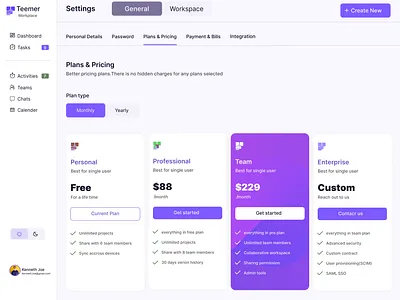 A pricing page app graphic design ui ux