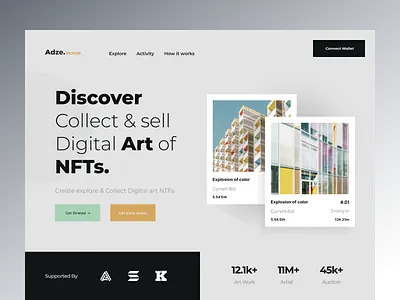 NFTs Homepage - Adze UXUI bitcoin blockchain btc clean collectibles crypto eth ethereum marketplace metaverse nft nft homepage opensea token trading ui ux web web design website
