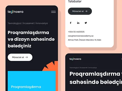 texnoera.az | education center | UX/UI mobile design azerbaijan brutalism course creative dark design education kerim learn letif menu mobile online programming texnoera ui design ux design