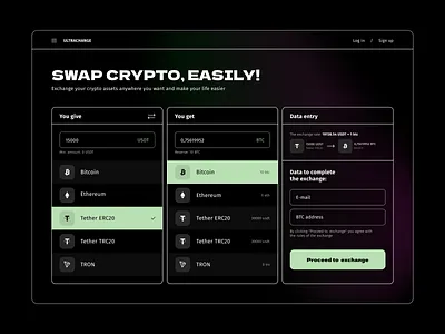 Crypto swap app bitcoin brutalism crypto cryptocurrency design ethereum exchange finance tether ui ux