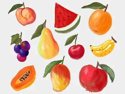 Hand painted fruits illustration collection watercolor set