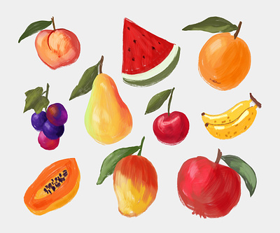 Hand painted fruits illustration collection watercolor set