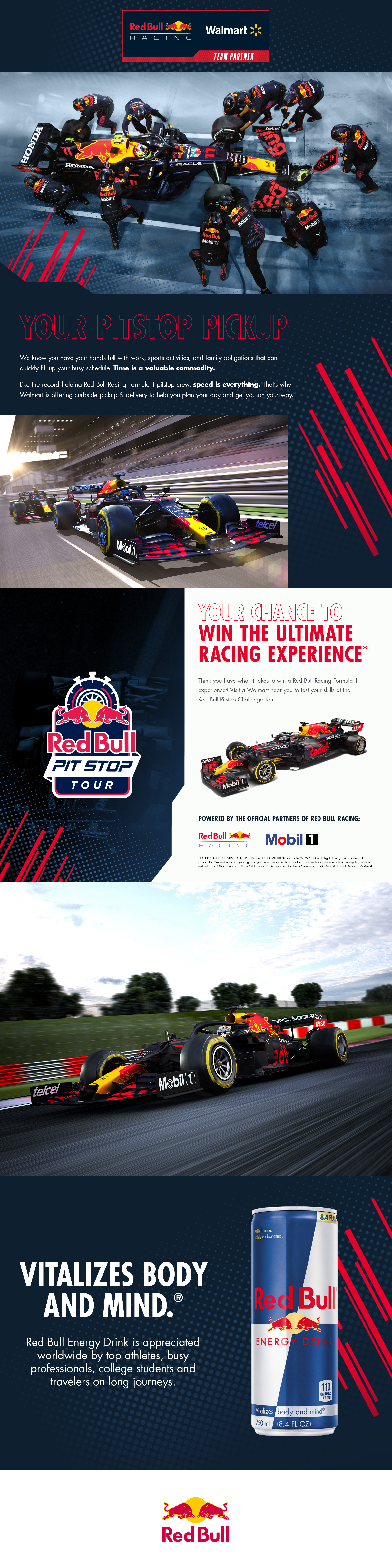 RED BULL F1 TEAM & WALMART - PIT STOP TOUR creative collaboration design digital marketing e commerce design enhanced brand content graphic design photoshop promotional advertising web banner design web design