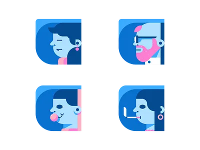 Faces beard bubble gum cigar collection faces glasses graphic design icon illustration line man minimal nft people simple woman