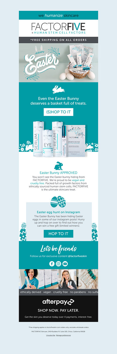 Easter Email For FACTORFIVE Skincare afterpay ecommerce email email design skincare stem cells