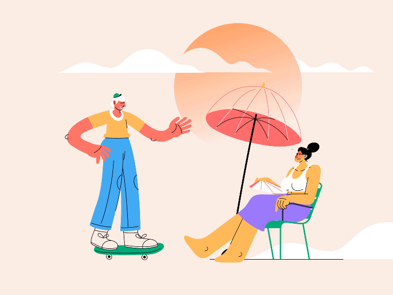 FLEAP WAVE 2d after effect animation character character animation character design colorful draw fan fleap funny heat way hot illustration motion graphic people skate summer sun vector
