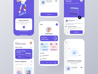 Bento: Online course app design 3d animation app design application design e learning interface minimal mobile app mobile app design modern online class online course popular shot saidul islam ui ui design uiux visual design