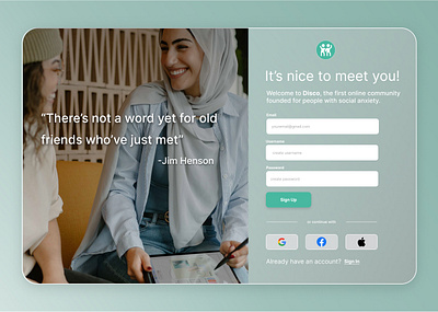 Sign Up Screen for Social Networking site design landing page logo ui ux web design