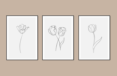 Set of 3 abstract tulip line drawing wall art print flowers design illustration line art line art illustration line drawing minimalist minimalist art vector art