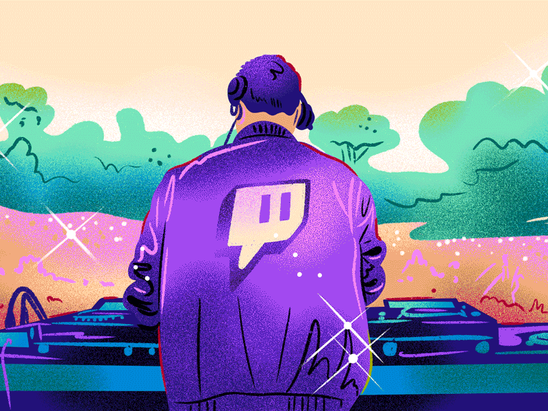 Adweek x Twitch - DJ Sunset advertising adweek concert dj drawing editorial gradient illustration jordan kay noise sunset texture twitch