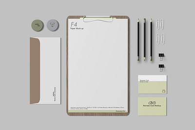 Stationery Mockup binder clips business cards design envelope dl minimalist mock up modern paper paper clips pencil pin badge stationery