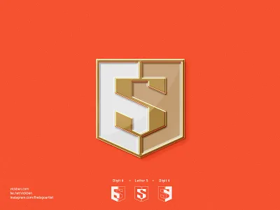 Shield Logo 6 69 9 bronze design letter logo logo design logos mark metal negative space s security shield solid sport strong super white space