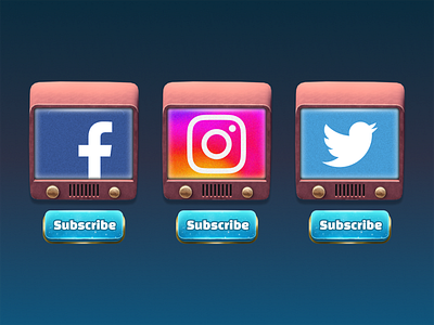 Sosial media icons design for game artist artwork buttons cgart facebook game art game design game icons game ui gui illustration instagramm sosial media subscribe tv twitter ui