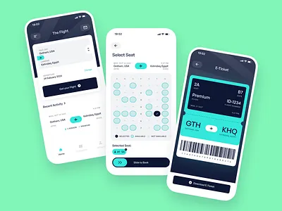 ✈️Flight Booking App airline app boarding pass booking flight card clean design flight gradient green minimal plane travel trip ui