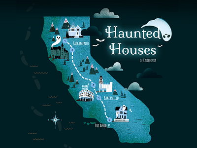 Haunted Houses of California california design graphic design halloween illustration