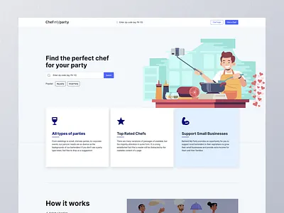 Landing Page Design || Chef My Party flat design hero hero section hire hiring platform homepage landing page minimal nepali designer ui website