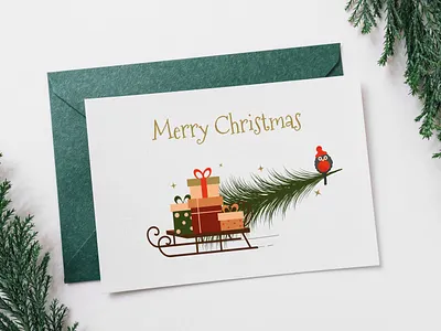 Christmas postcard bird box card christmas christmas tree congratulations design gifts holidays illustration new year postcard sled snow vector winter