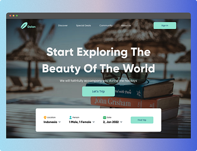 Dolan - Travel Web Design blue branding clean desain grafis design elegant graphic design hero section holiday landing page logo minimalist portfolio ticket travel ui uiux indonesia ux ux design web