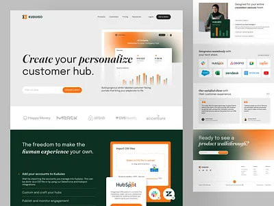 Kuduiso - Customer Hub SaaS Landing Page branding clean customer dashboard design earthy elegance landing page logo marketing minimal orange saas ui webdesign website