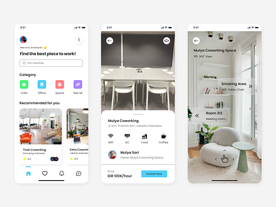 Coworking Mobile Apps branding clean coworking mobile app ui ui design uiux user interface work