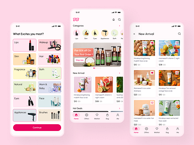 Cosmetics Products App - Beauty store app app app design beauty clean ui cosmetics design e commerce fashion makeup minimal mobile app mobile app design online shop online store products salon shop app skincare store uiux