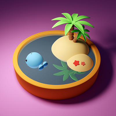 Kawaii Island 3d blender blender3d cute cycles cyclesrender illustration island kawaii kawaiiisland kawaiiwhale whale