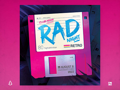 Retro Sci-Fi Flyer 80s Vaporwave Party Template 1980s computer floppy disk indie retro sci fi synthwave vaporwave