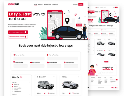 Car Rental Website cars homepage interactive design interface landingpage minimal mockup modern prototype rental ui user interface website wireframe