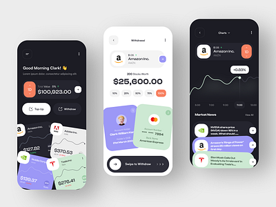 Finance Mobile App Design charts currency exchange application financial fintech funds interface investing app investment minimal mobile mobile app design modern ui money portfolio savings stockmarket stocks ui ux wallet app