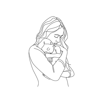 Mom Holding her baby abstract vector black and white linedrawing design illustration line art line art illustration line drawing minimalist minimalist art vector art