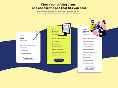 Pricing plans blue card design card ui cards design pricing plans ui design ux web design yellow