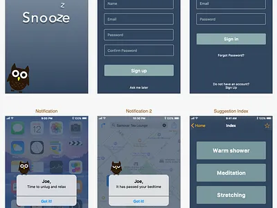 Snooze screen app branding logo ui ux vector