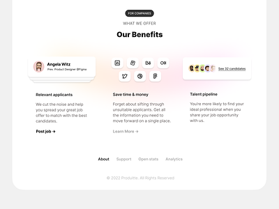 Benefits app applicants benefits column layout design features footer gradient grid layout offer site snippets talent ui ux web website