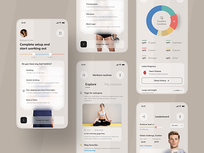 Healscape Fitness app activity activity tracker app app design app ui fitness gym health health tracker mental health mobile mobile app mobile ui physical health sleep workout yoga