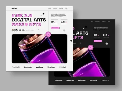 Nerko - Web3.0, NFT Portfolio and Landing page - light/dark 3d animation branding design digital agency figma graphic design html5 illustration landing page logo metaverse motion graphics nft nft landing page nft portfolio ui ux web3 wordpress
