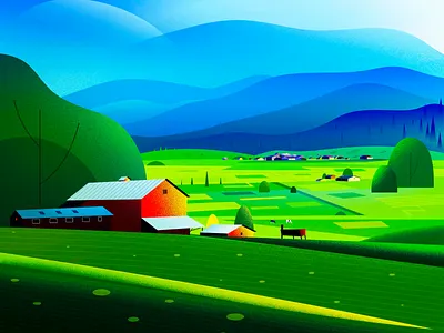 Farmland agricultural cow farm farmhouse farming farmland field house illustration landscape light mountain nature tree