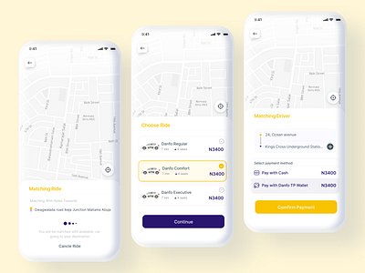 DanfoRyder App app bolt booking ride branding clean ui design illustration mobility product design uber ui uiux user experience